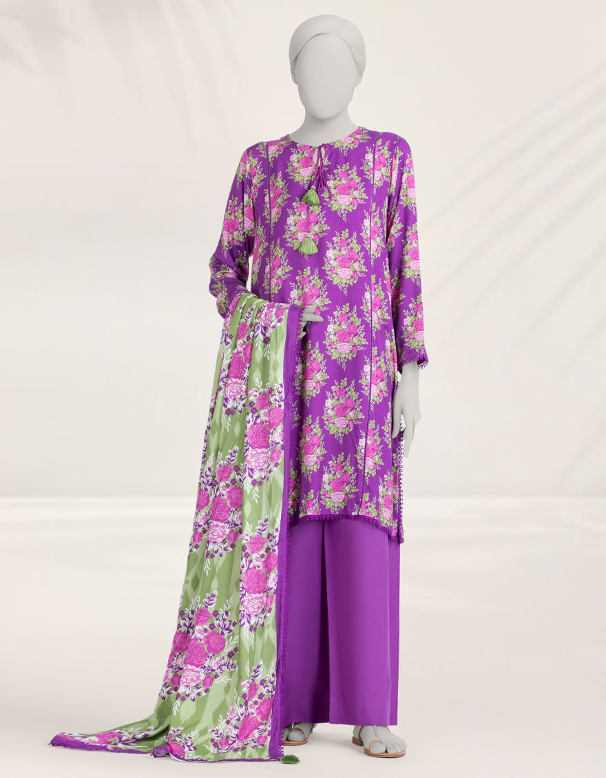 Viscose Purple Unstitched Suit - J. Junaid Jamshed