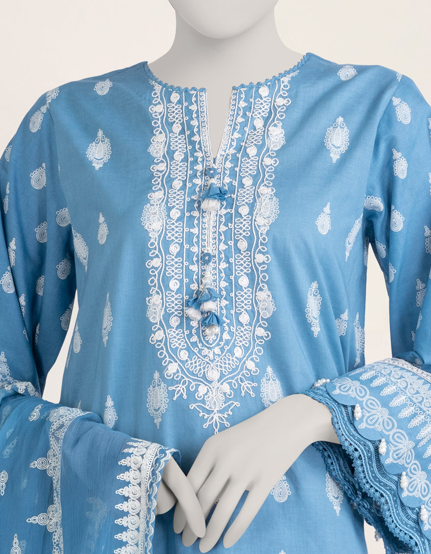 Cambric Blue Stitched Suit - J. Junaid Jamshed
