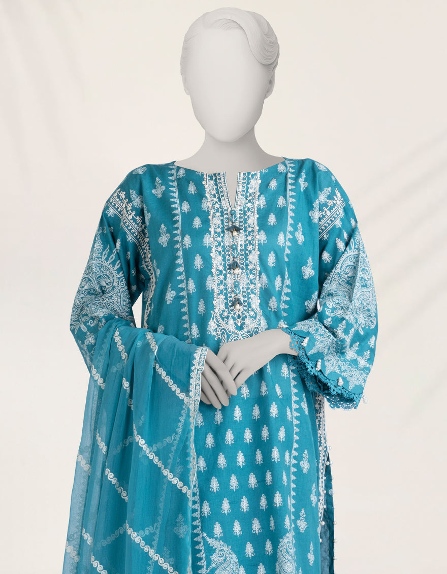 Cambric Teal Stitched Suit - J. Junaid Jamshed