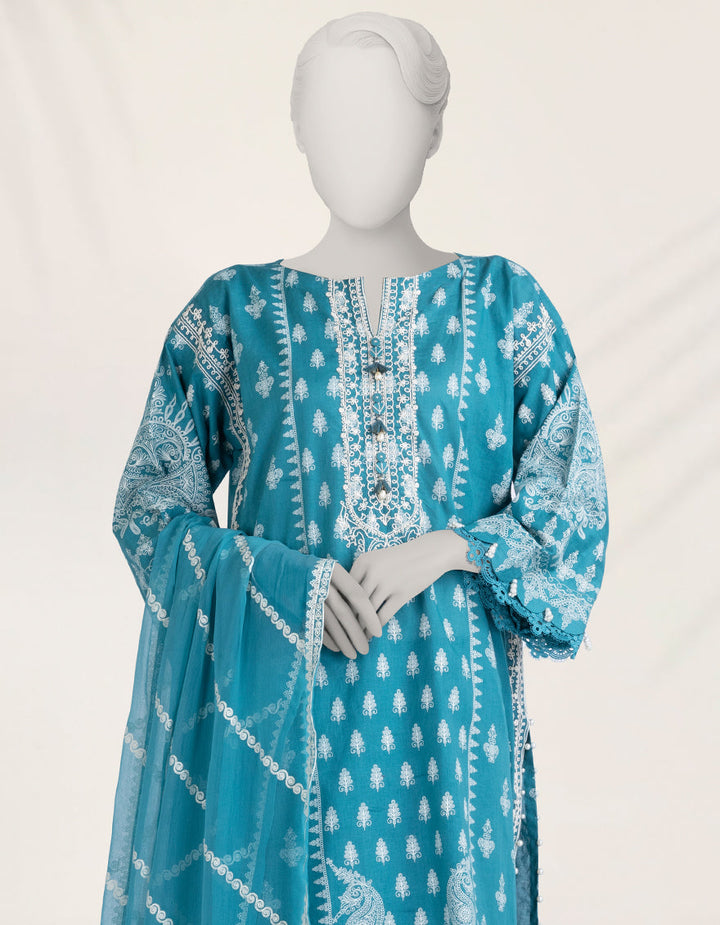 Cambric Teal Stitched Suit - J. Junaid Jamshed