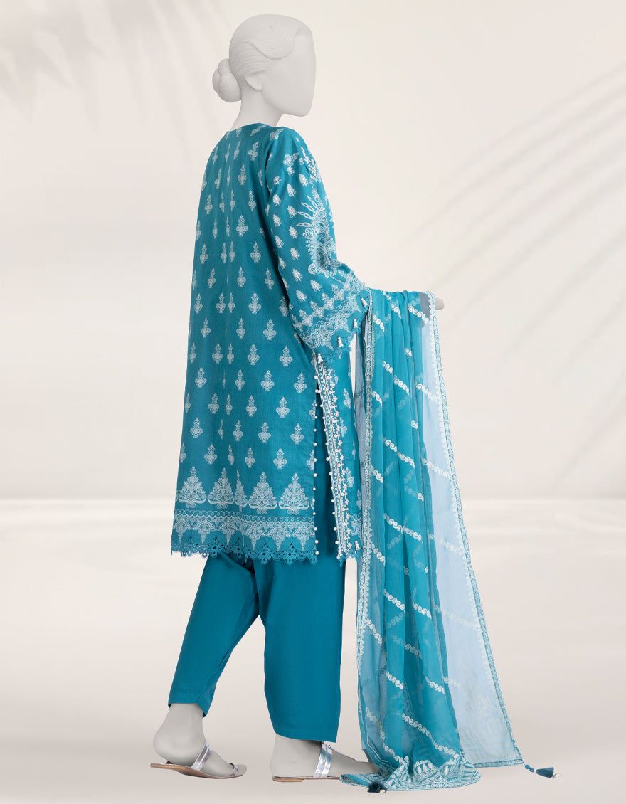 Cambric Teal Stitched Suit - J. Junaid Jamshed