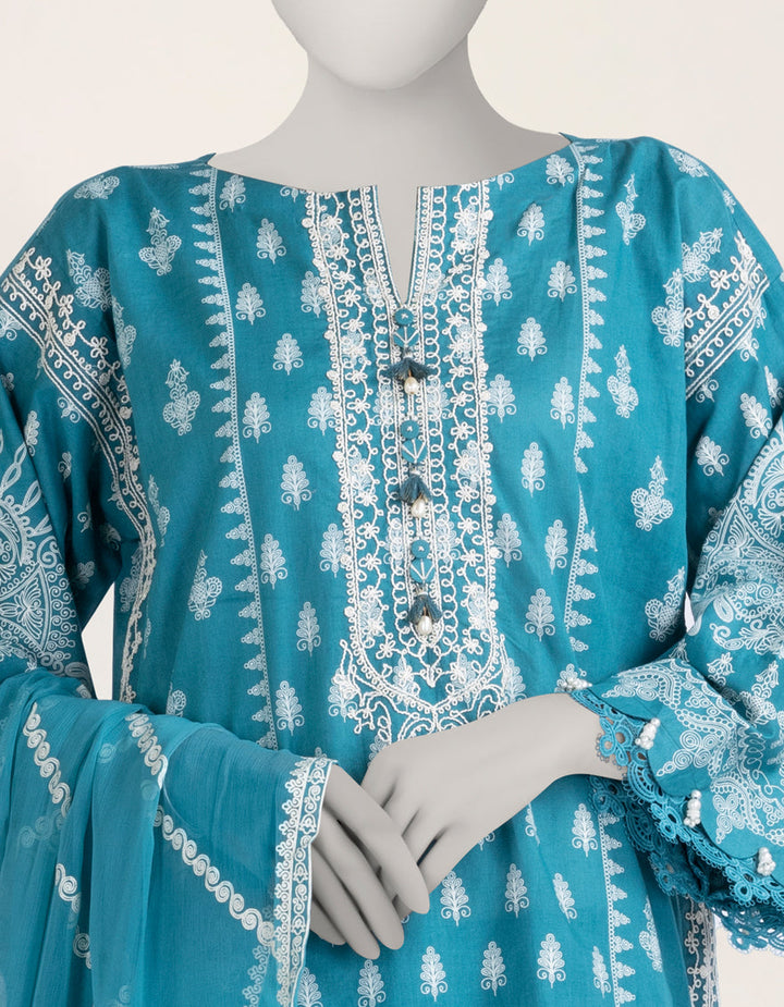 Cambric Teal Stitched Suit - J. Junaid Jamshed