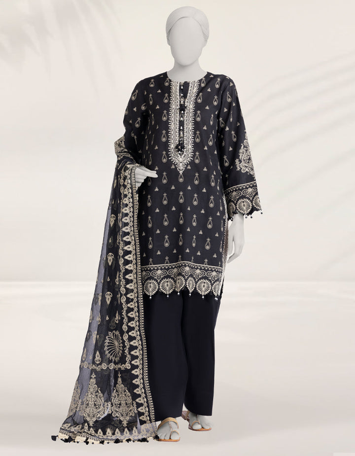 Cambric Black Stitched Suit - J. Junaid Jamshed