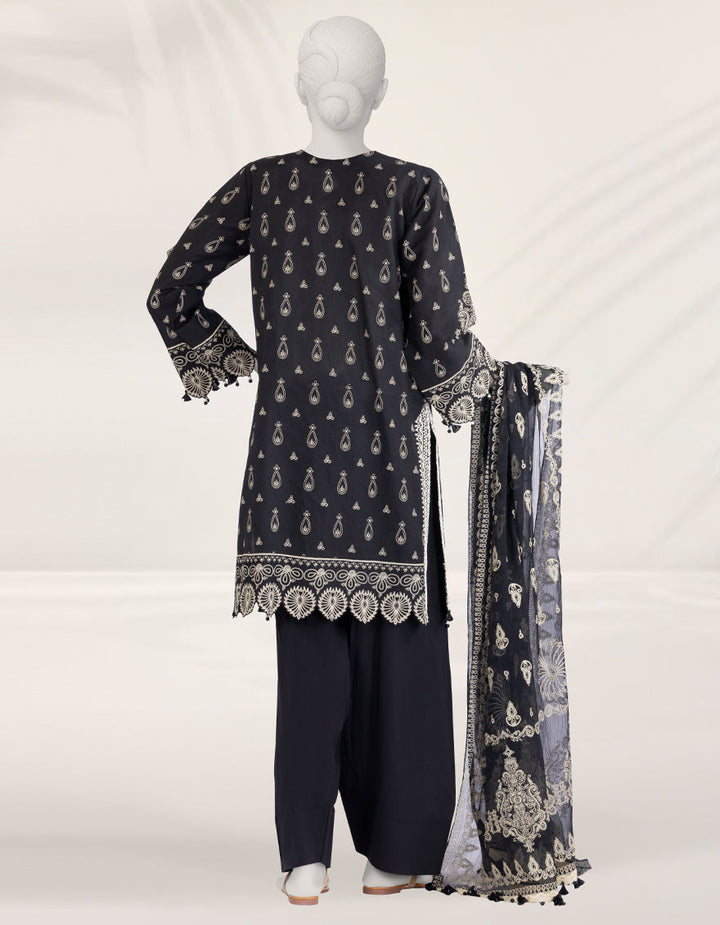 Cambric Black Stitched Suit - J. Junaid Jamshed