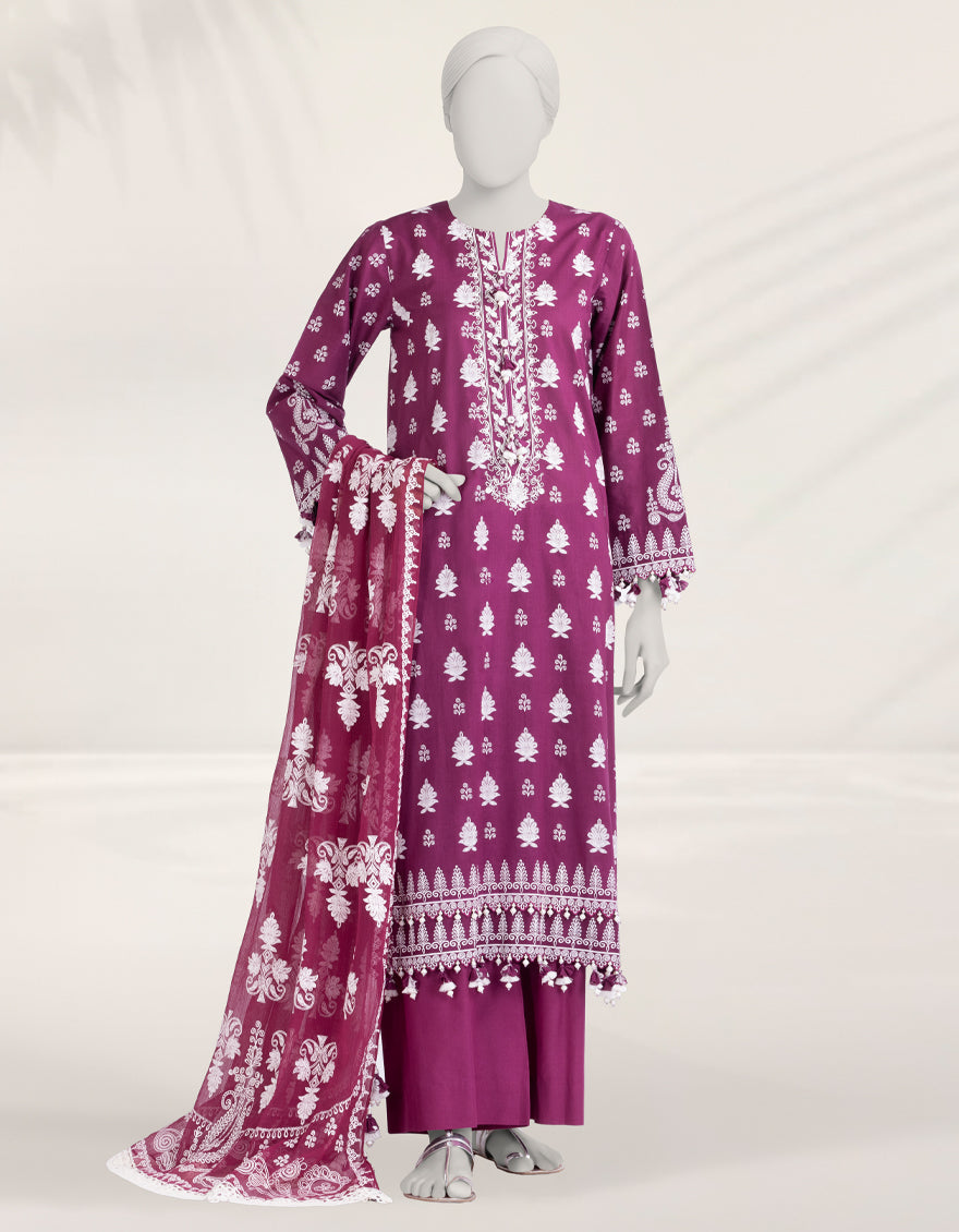 Cambric Purple Unstitched Suit - J. Junaid Jamshed