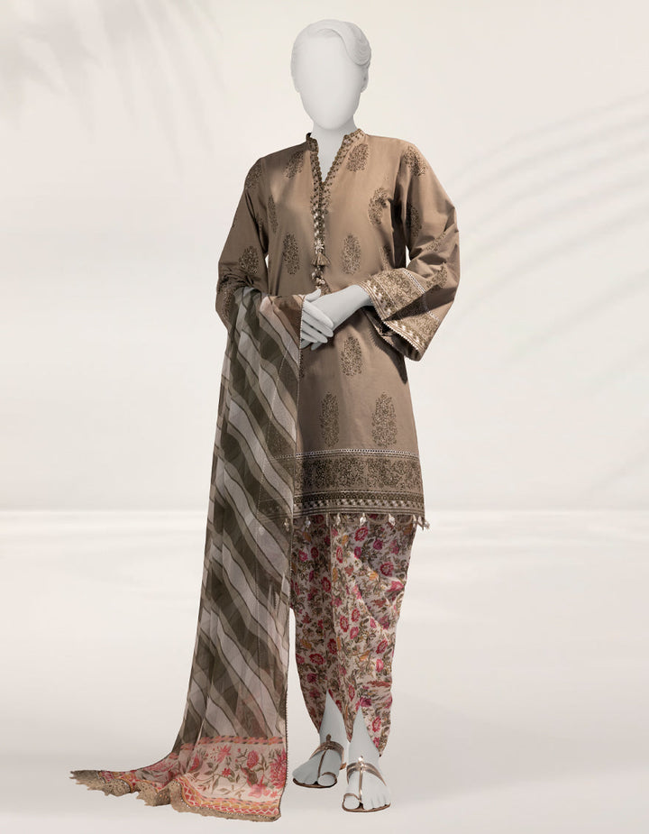 Cambric Grey Stitched Suit - J. Junaid Jamshed