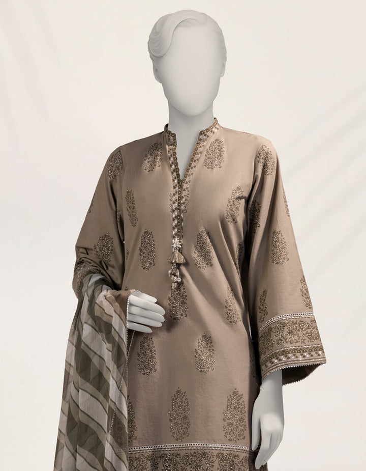 Cambric Grey Stitched Suit - J. Junaid Jamshed