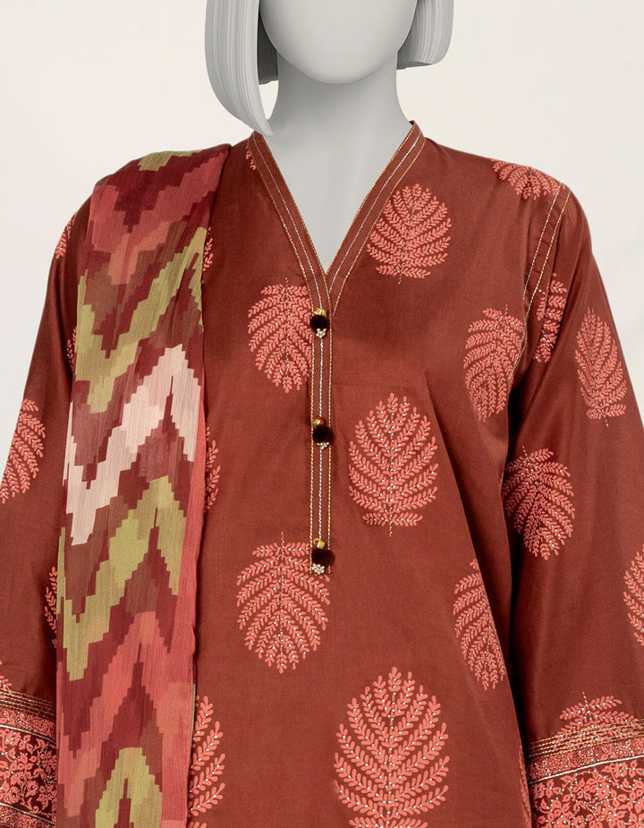 Cambric Maroon Stitched Suit - J. Junaid Jamshed