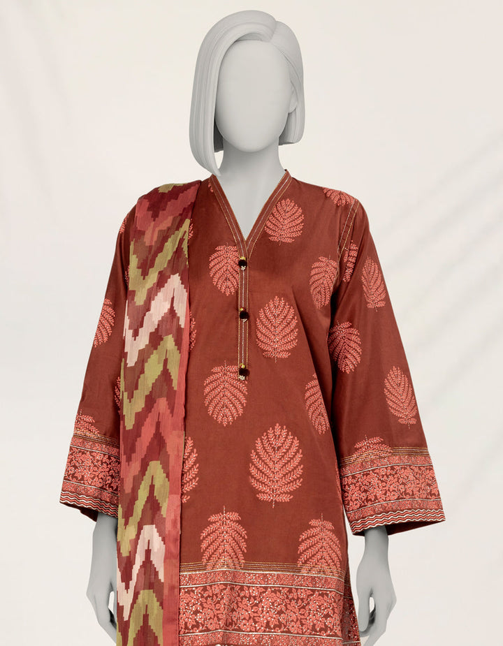 Cambric Maroon Stitched Suit - J. Junaid Jamshed