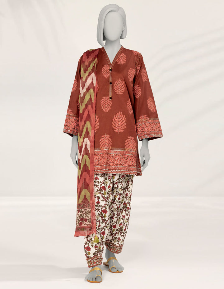 Cambric Maroon Stitched Suit - J. Junaid Jamshed