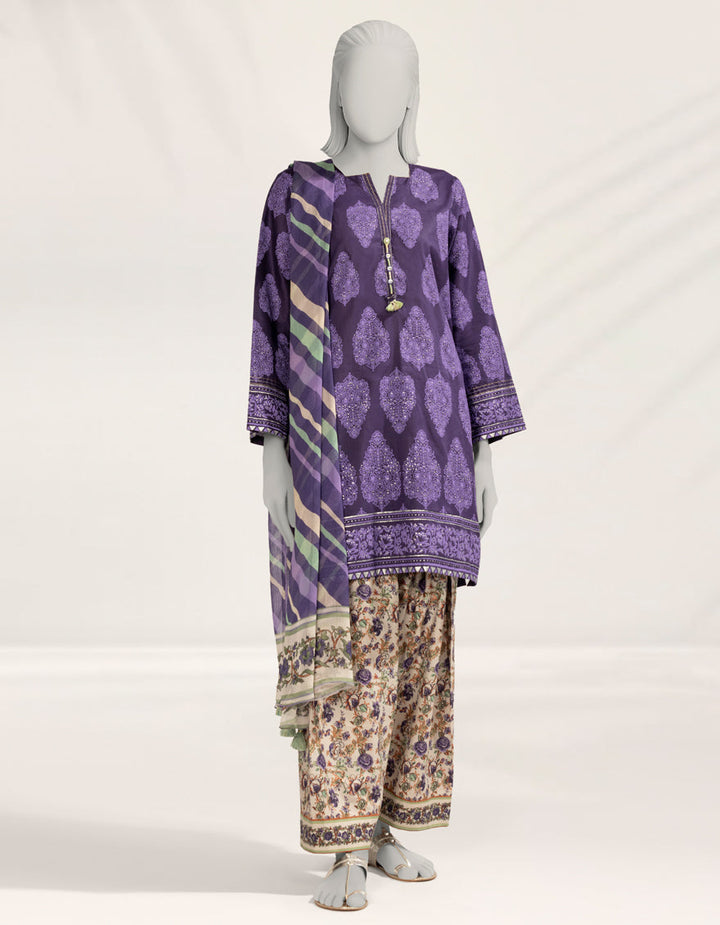 Cambric Purple Stitched Suit - J. Junaid Jamshed