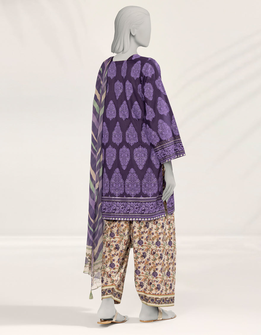 Cambric Purple Stitched Suit - J. Junaid Jamshed