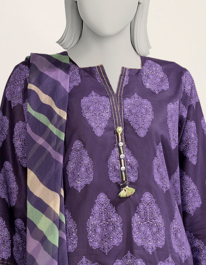 Cambric Purple Stitched Suit - J. Junaid Jamshed