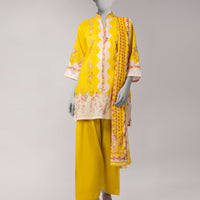 Lawn Yellow Unstitched Suit - J. Junaid Jamshed
