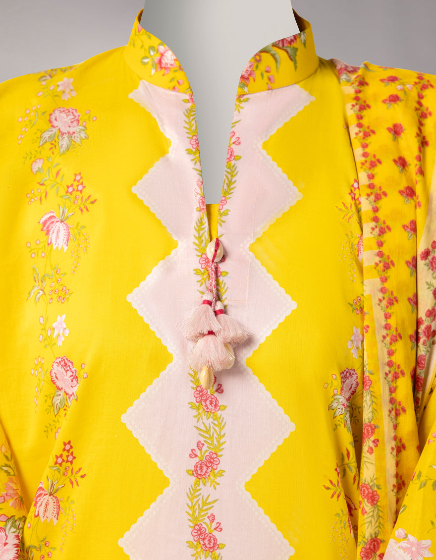 Lawn Yellow Unstitched Suit - J. Junaid Jamshed