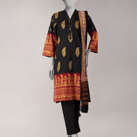 Lawn Black Unstitched Suit - J. Junaid Jamshed