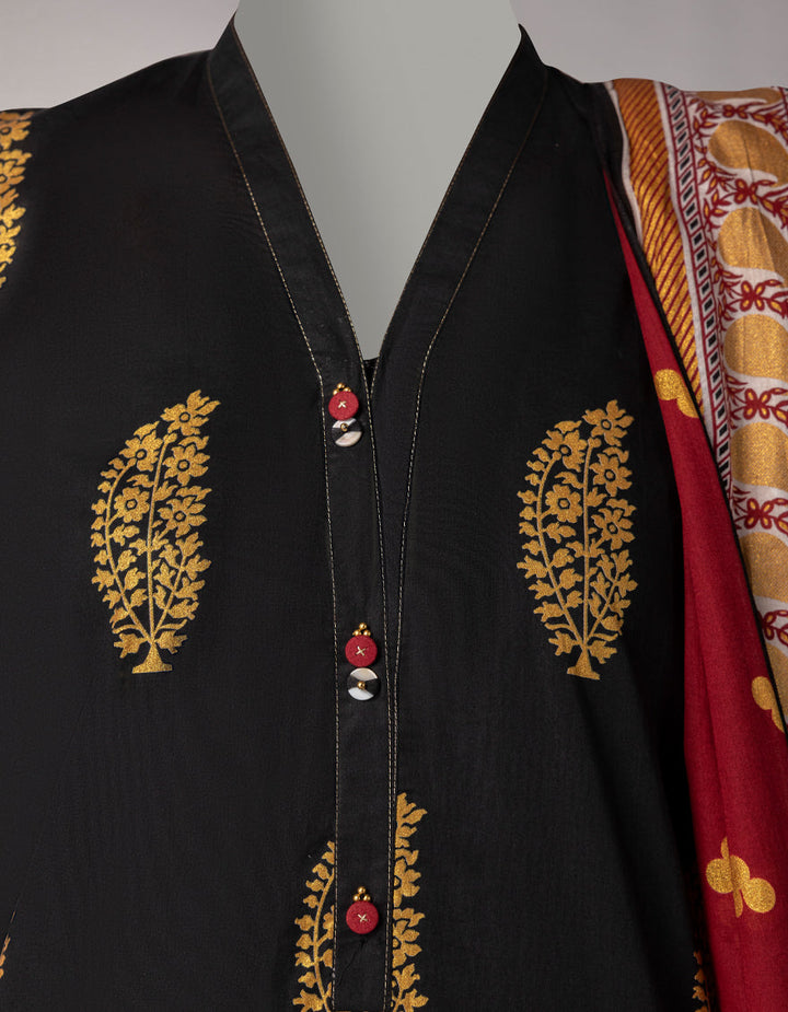 Lawn Black Unstitched Suit - J. Junaid Jamshed
