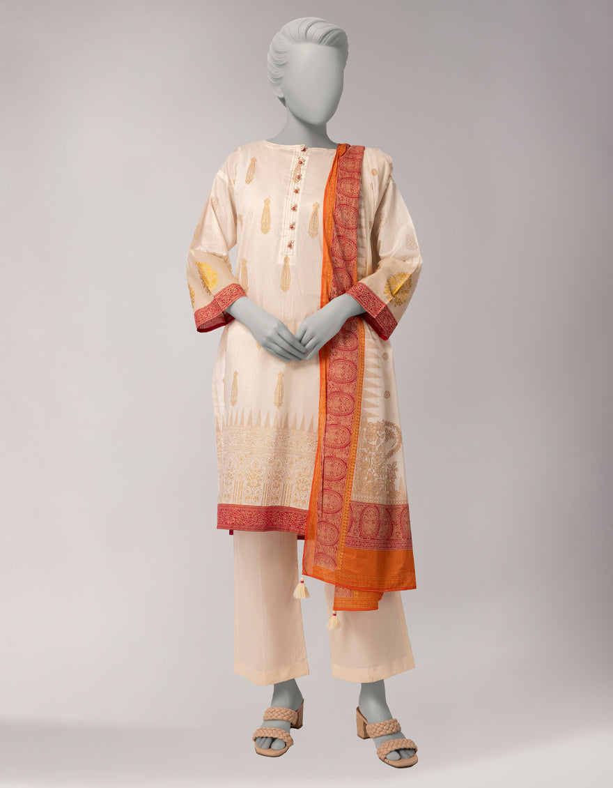 Lawn Off White Unstitched Suit - J. Junaid Jamshed