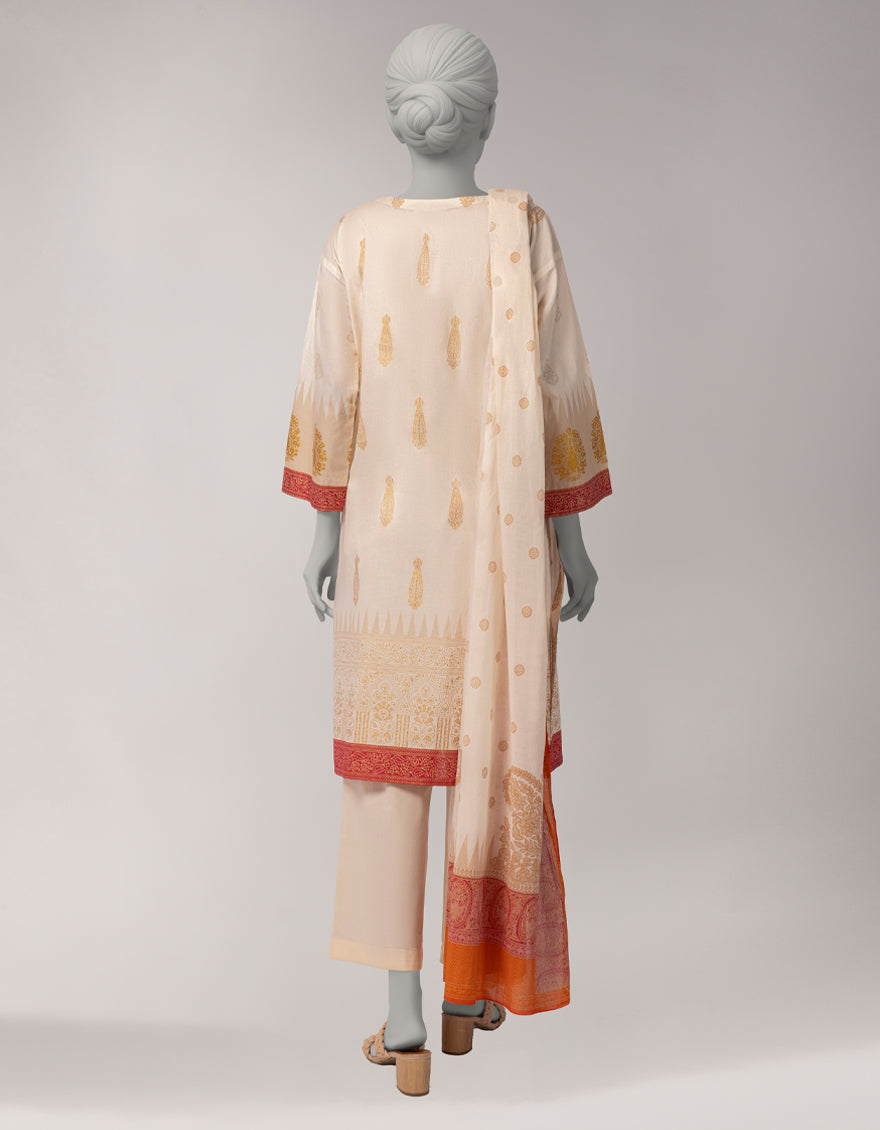 Lawn Off White Unstitched Suit - J. Junaid Jamshed