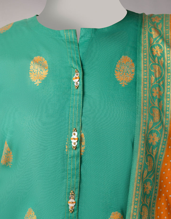 Lawn Green Unstitched Suit - J. Junaid Jamshed