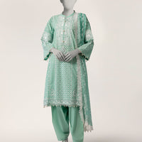 Lawn Green Stitched Suit - J. Junaid Jamshed