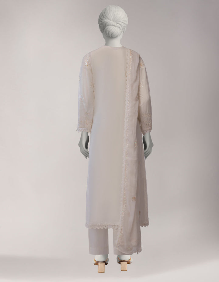 Lawn White Unstitched Suit - J. Junaid Jamshed
