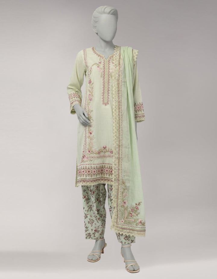 Lawn Green Stitched Suit - J. Junaid Jamshed