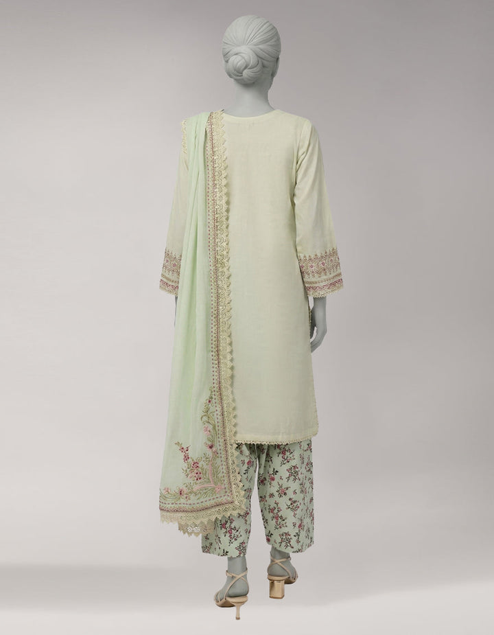 Lawn Green Stitched Suit - J. Junaid Jamshed