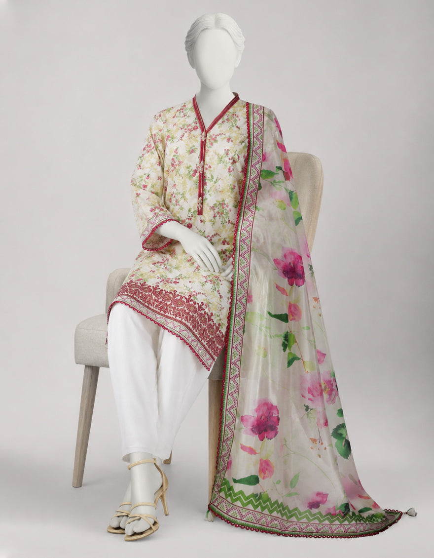 Lawn Multicolor Unstitched Suit - J. Junaid Jamshed