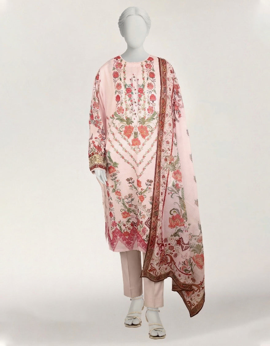 Lawn Pink Stitched Suit - J. Junaid Jamshed