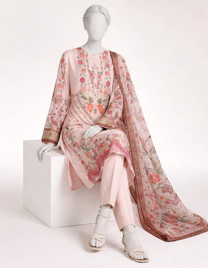 Lawn Pink Stitched Suit - J. Junaid Jamshed