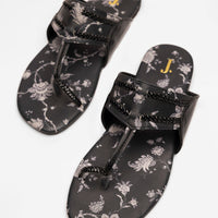 Silk Black Chappal - J. Junaid Jamshed