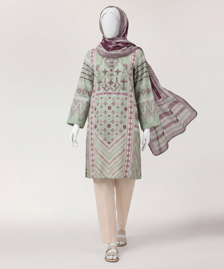 Lawn Green Stitched Suit - J. Junaid Jamshed