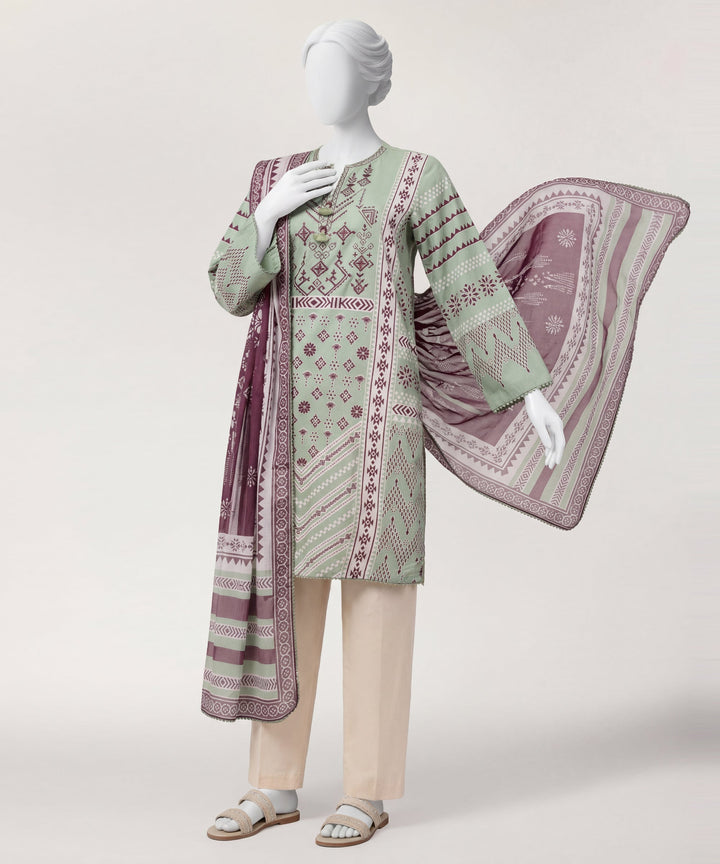 Lawn Green Stitched Suit - J. Junaid Jamshed