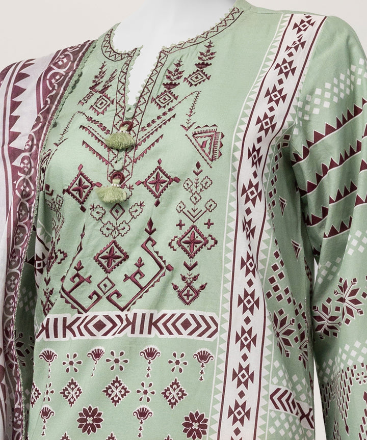 Lawn Green Stitched Suit - J. Junaid Jamshed