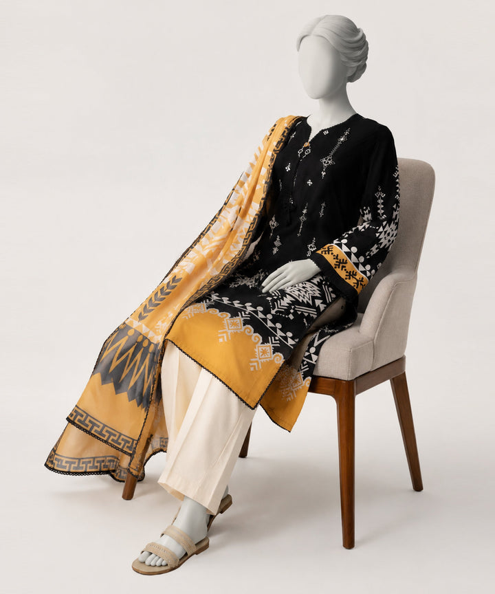 Lawn Black Stitched Suit - J. Junaid Jamshed