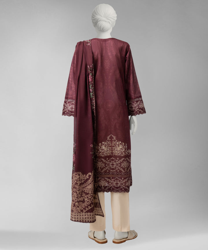 Liminal Maroon Unstitched Suit - J. Junaid Jamshed