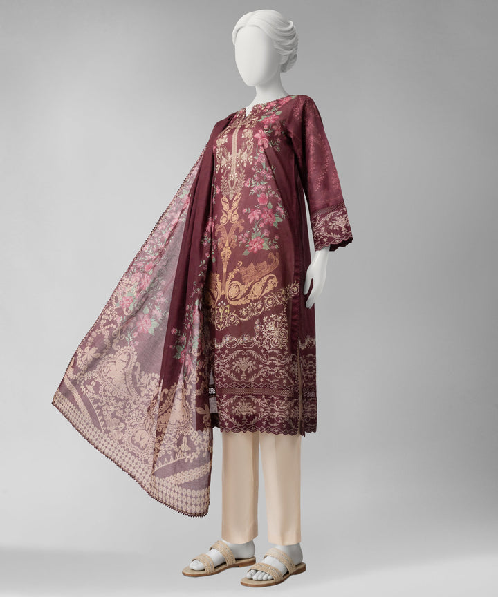 Liminal Maroon Unstitched Suit - J. Junaid Jamshed