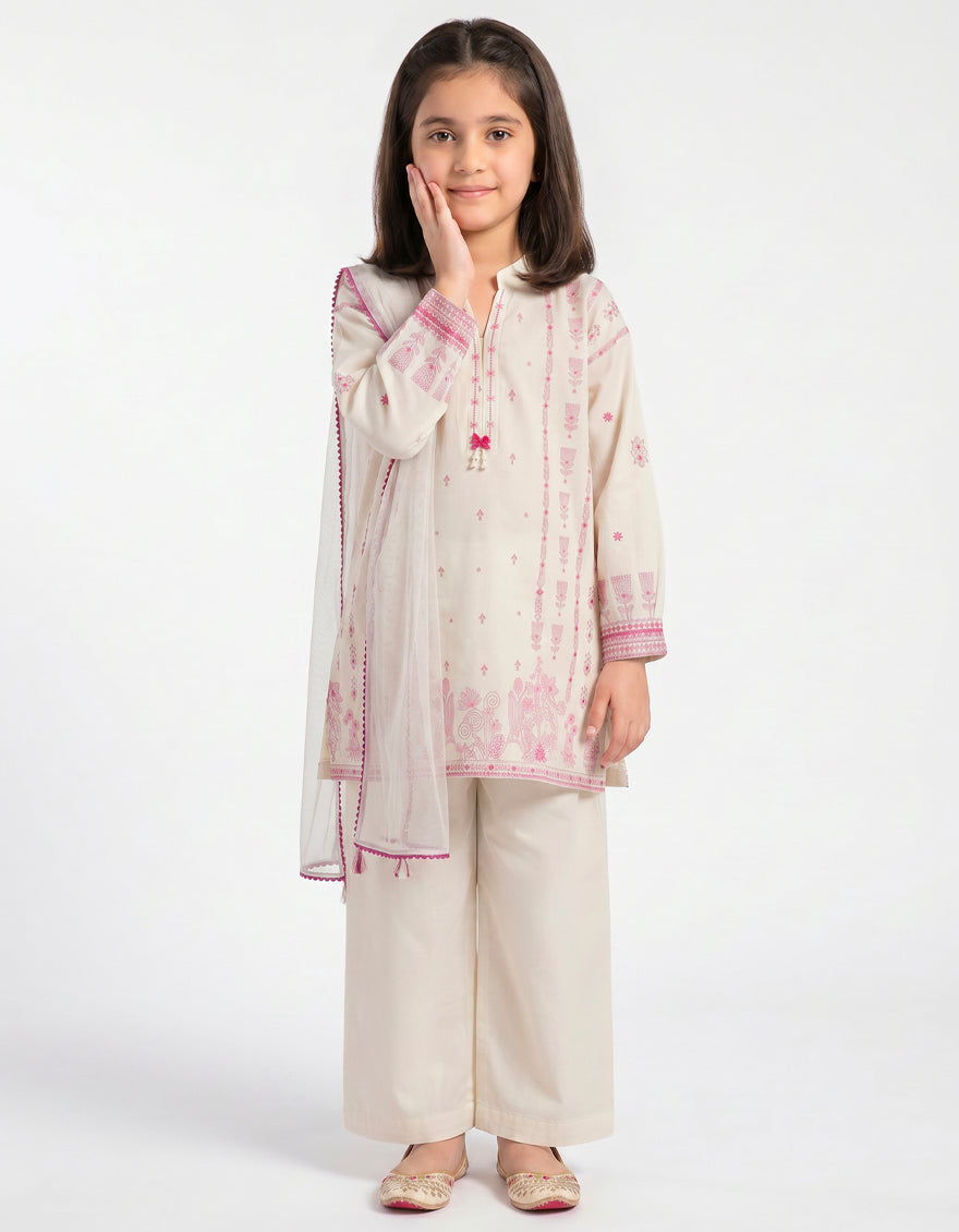Lawn Off White Stitched Suit - J. Junaid Jamshed