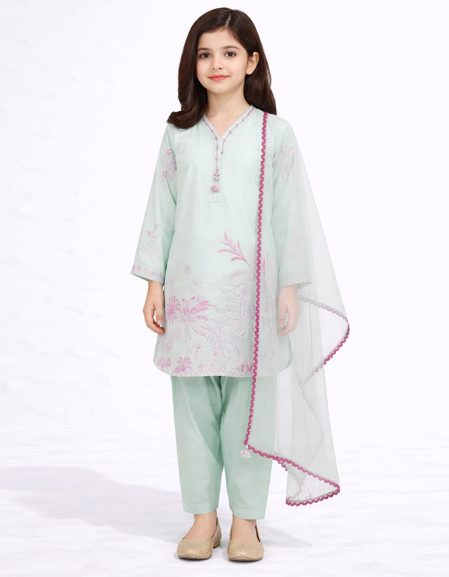 Lawn Green Stitched Suit - J. Junaid Jamshed