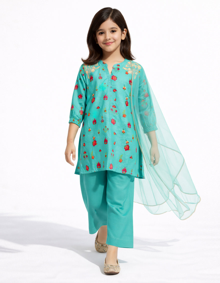 Lawn Green Stitched Suit - J. Junaid Jamshed