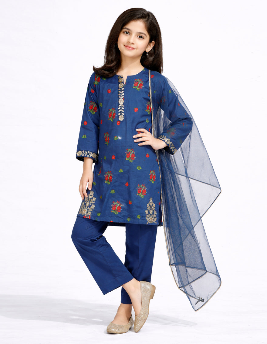 Lawn Blue Stitched Suit - J. Junaid Jamshed
