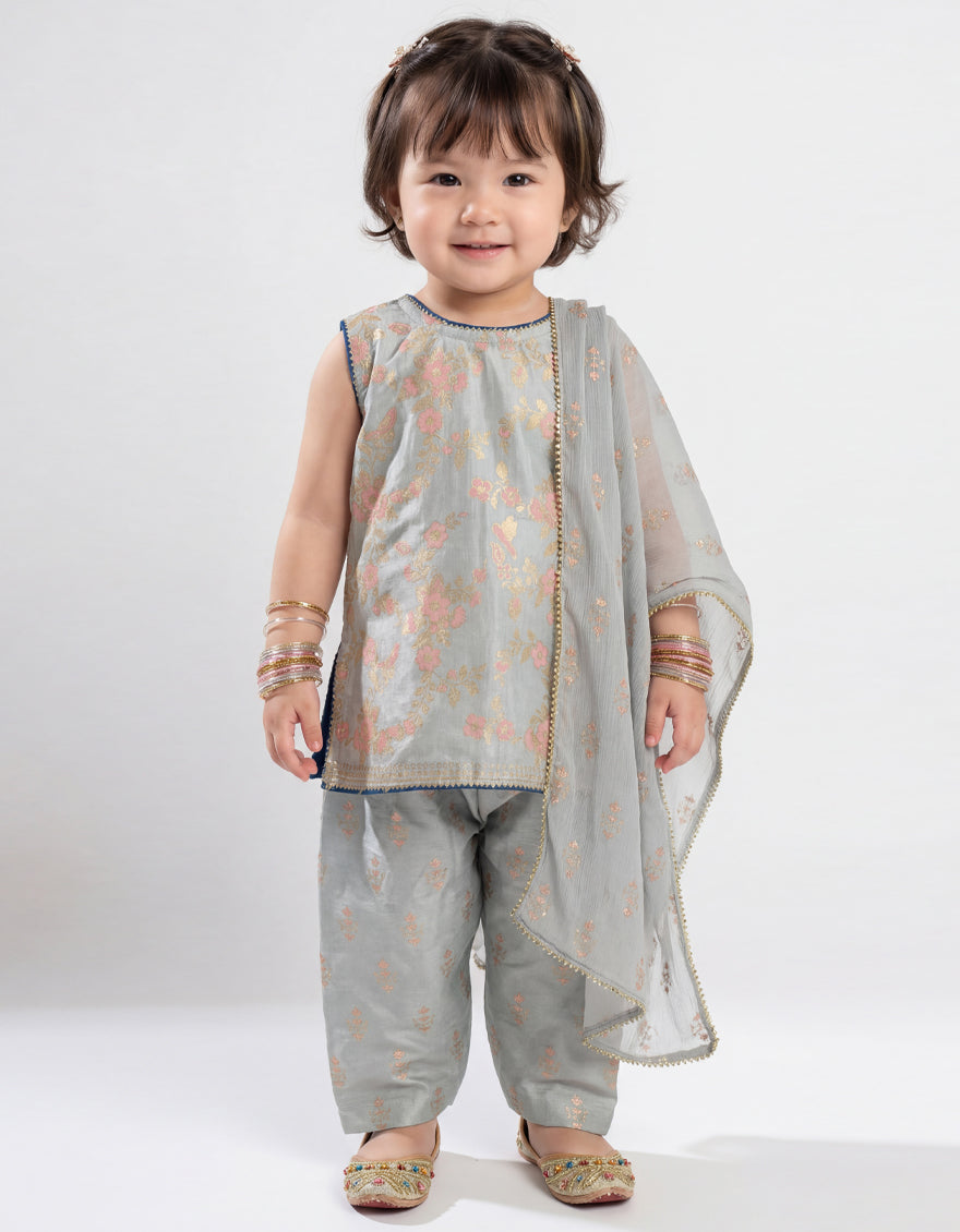 Raw Silk Blue Stitched Suit - J. Junaid Jamshed