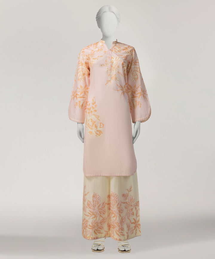 Lawn Peach Stitched Suit - J. Junaid Jamshed
