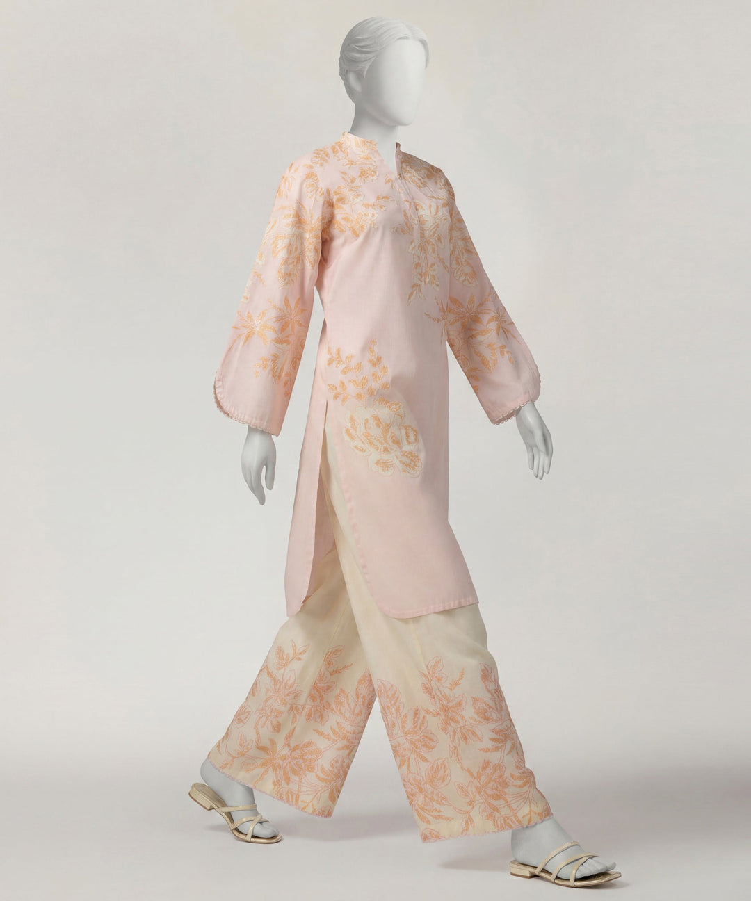 Lawn Peach Stitched Suit - J. Junaid Jamshed