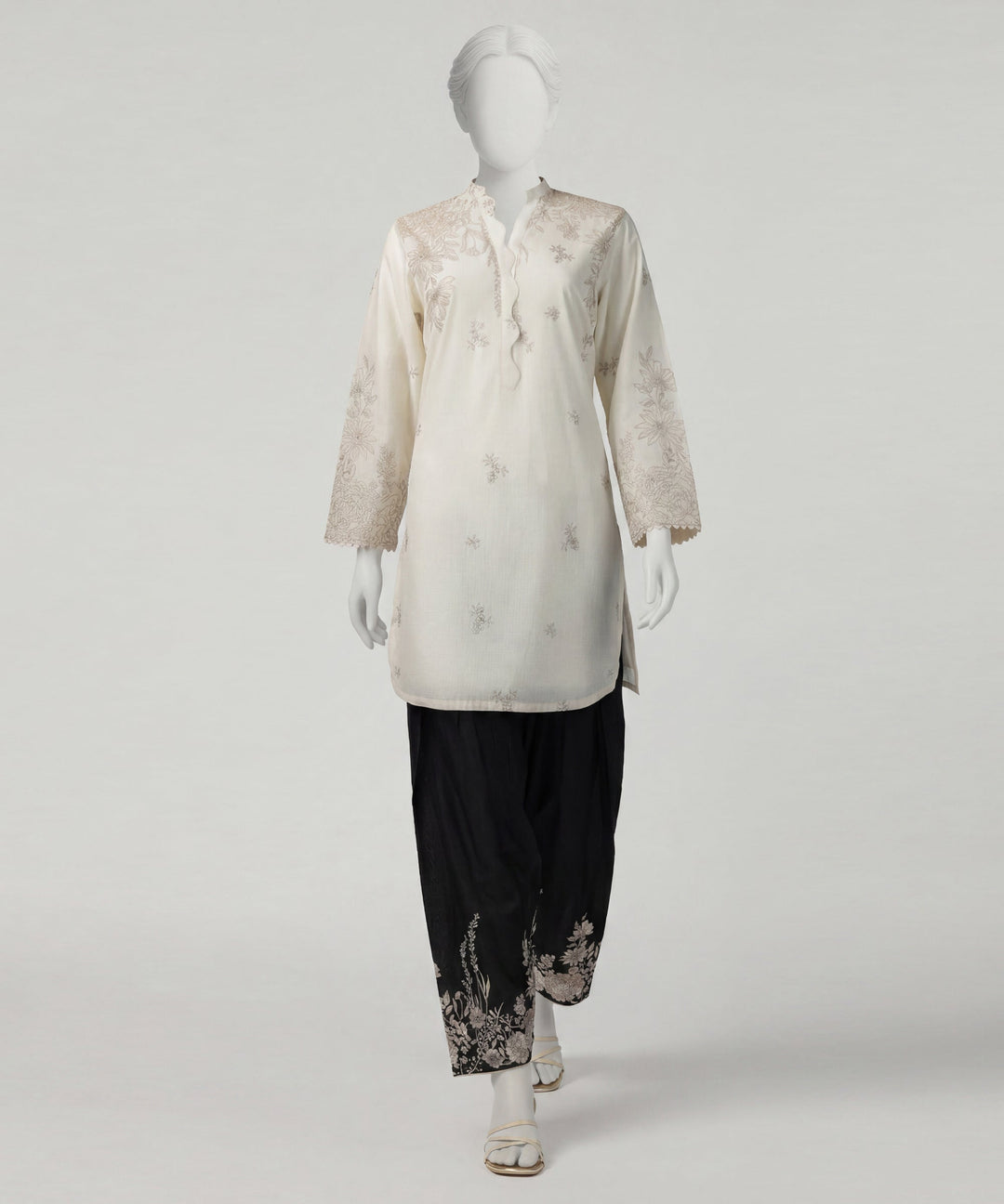 Lawn Off White Stitched Suit - J. Junaid Jamshed