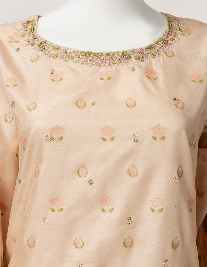Raw Silk Beige Kurti - J. Junaid Jamshed