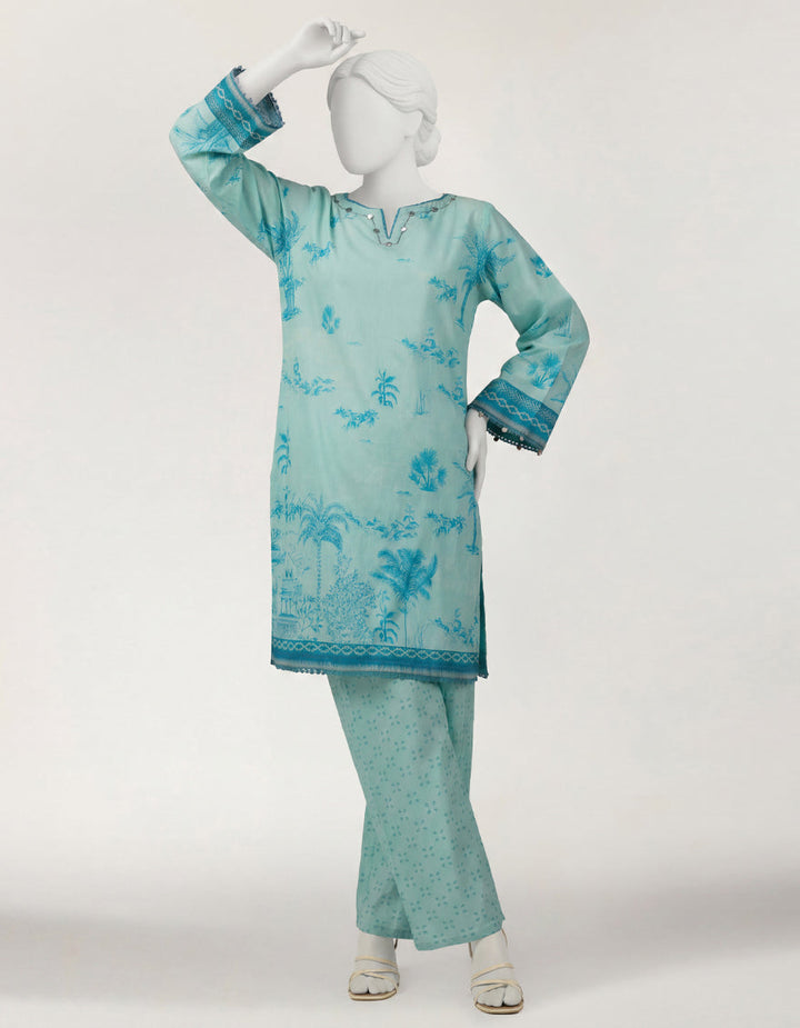 Lawn Sea Green Stitched Suit - J. Junaid Jamshed