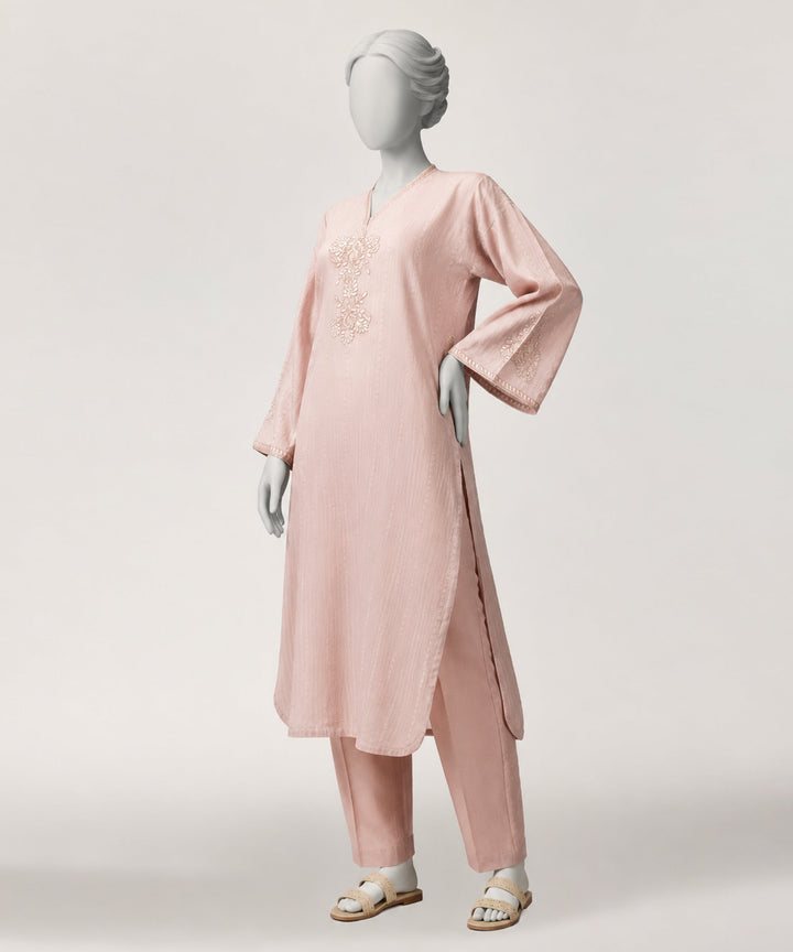 Jacquard Pink Stitched Suit - J. Junaid Jamshed
