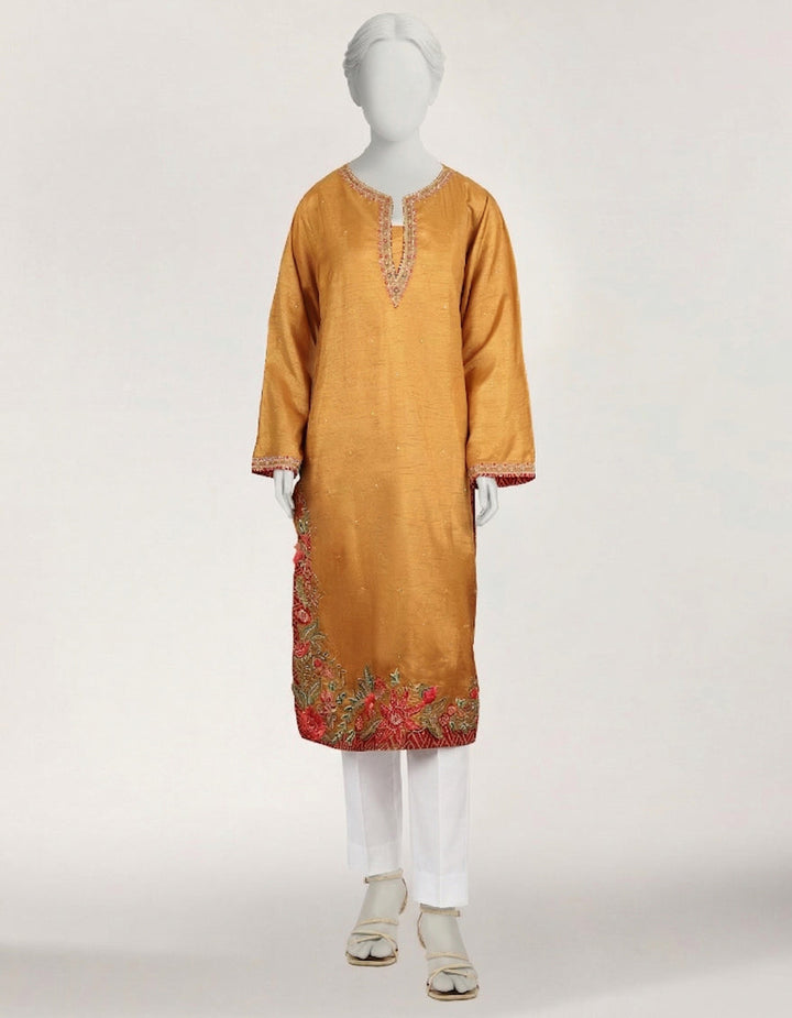 Raw Silk Golden Kurti - J. Junaid Jamshed